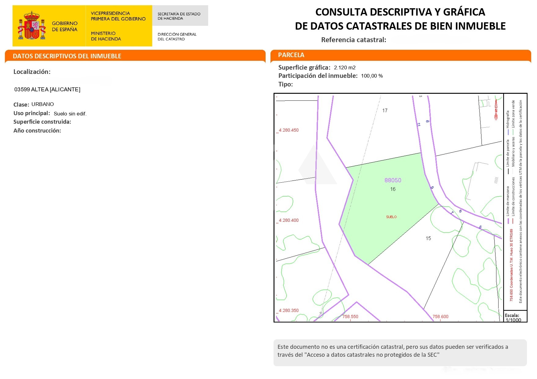 Plot for sale in Altea, Costa Blanca.