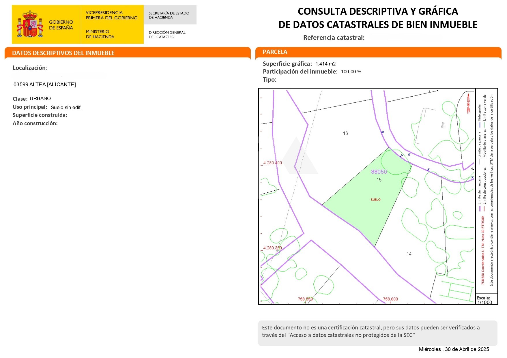Plot for sale in Altea, Costa Blanca.